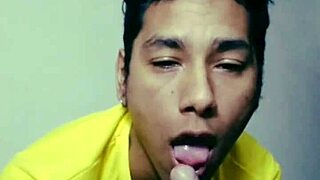 enjoying that hairy guy's delicious cock with blowjobs