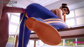 Chun-Li takes massive creampie in standing doggystyle Street Fighter 3D animation