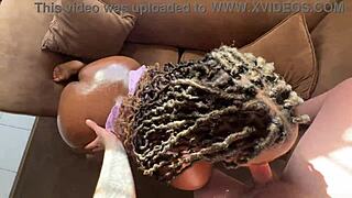 Black beauty gets pounded hard and creampied by white stud
