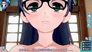 Glasses girl in face-to-face position in hentai.