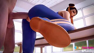 Chun-Li takes massive creampie in standing doggystyle Street Fighter 3D animation