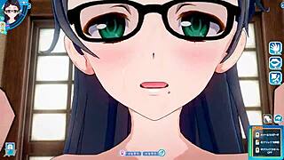 Glasses girl in face-to-face position in hentai.