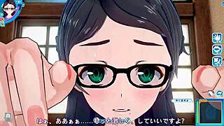 Glasses girl in face-to-face position in hentai.