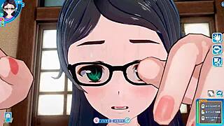 Glasses girl in face-to-face position in hentai.