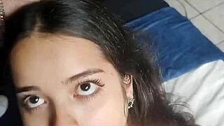 Lunah Blanc moans while swallowing and riding