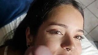 Lunah Blanc moans while swallowing and riding