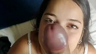 Lunah Blanc moans while swallowing and riding