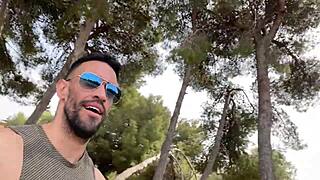 big cock stud jerks off on public trail with cumshot