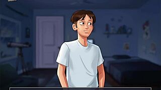 I’m hooked on Summertime Saga 77, watching that brunette with small tits in hentai action.