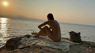 European nudist beach action with cute redhead and big ass