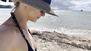 SFW cleaning session at natural Pacific Ocean beach