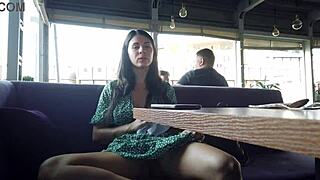My stepsis lost a bet and flashes pussy in public restaurant