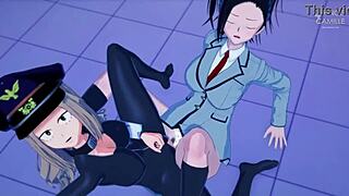 yao momo and camie utsushimi in heroin costumes from my hero academia