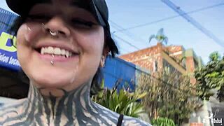 Goth Amateur Puta Loses Bet, Gets Fucked, and Does Cumwalk on Public Street