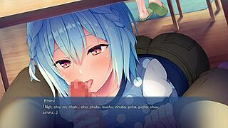 in secret stay home ep 2, shes suckin me off under the table while we play games, its so hot in this hentai anime