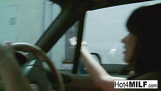 Busty brunette milf swallows cock deep