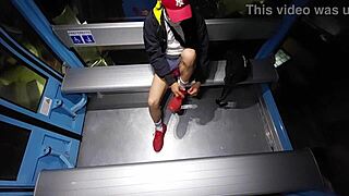 Tranny flashing hard in cablebus, feeling wild and exposed