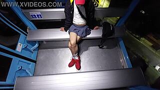 Tranny flashing hard in cablebus, feeling wild and exposed