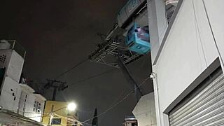 Tranny flashing hard in cablebus, feeling wild and exposed