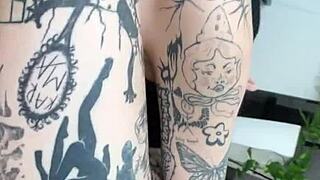 Backstage blowjob hits hard with tattooed teen’s anal toy solo