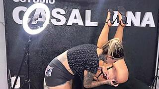 Tattooed Artist Licks Bodybuilder Client's Ass Until She Cums in Mouth