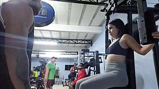 Personal trainer from gym visits Latina student at home for a private hardcore session