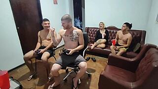 friends started video game but ended with anal sex and big cock fucking.