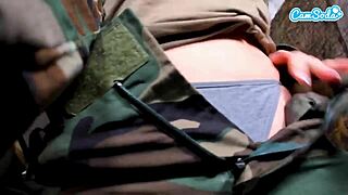 naughty teen soldier nearly caught masturbating in open field