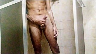 Brazilian Amateur Strokes Huge Cock In Shower Bathing Session