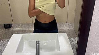 In public, it's not better: fingering under miniskirt with panties exposed.