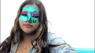 brunette student touches her big tits before exams in sexy uniform