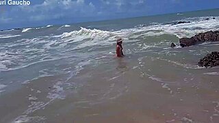 yuri gaúcho couple at nudist beach paradise. hot wife shows all, drives men crazy!