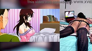 Look at this, reacting to hot hentai blowjobs with cum all over throat and big tits!