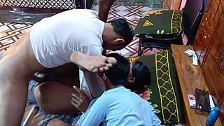 In a village ranch, neighboring teen boys team up to bang a sexy bikini girl in a wild threesome