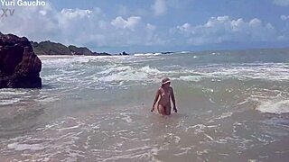 yuri gaúcho couple at nudist beach paradise. hot wife shows all, drives men crazy!