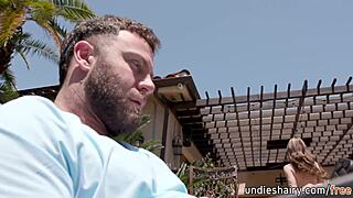 Sexy busty teen seduces nudist neighbor for huge cock suck