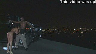 A seductive MILF gets fucked outdoors at night with a monster cock, ending in a facial cumshot