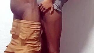 Fucking my friends slutty little 18+ sister hard and fast standing doggy with cum on ass