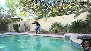 Pool stud Rome Major bangs hot Ashley Pink, riding cowgirl style by the water