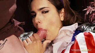 cute brunette wraps lips around thick dick