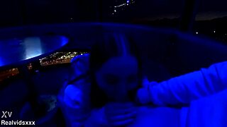 Blowjob at amusement park before quick standing action at home