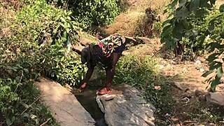 Quick bang by the riverside with monster cock