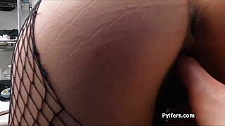 hey, caught this asian hottie in fishnets, wanna bend her over at work?