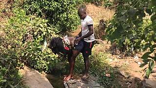 Quick bang by the riverside with monster cock