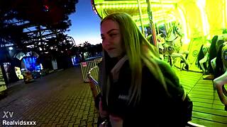 Blowjob at amusement park before quick standing action at home