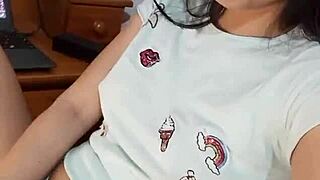 She masturbates intensely, squirting cum for you, horny latina solo