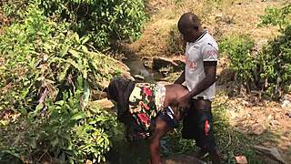 Quick bang by the riverside with monster cock