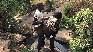 Quick bang by the riverside with monster cock