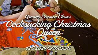 Granny Carmen Claus Sucks Cock as Christmas Queen in Homemade POV