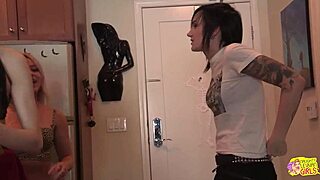 Lesbian couple Aiden Ashley and Cameron Canada enjoy strapon threesome with Nikki Hearts